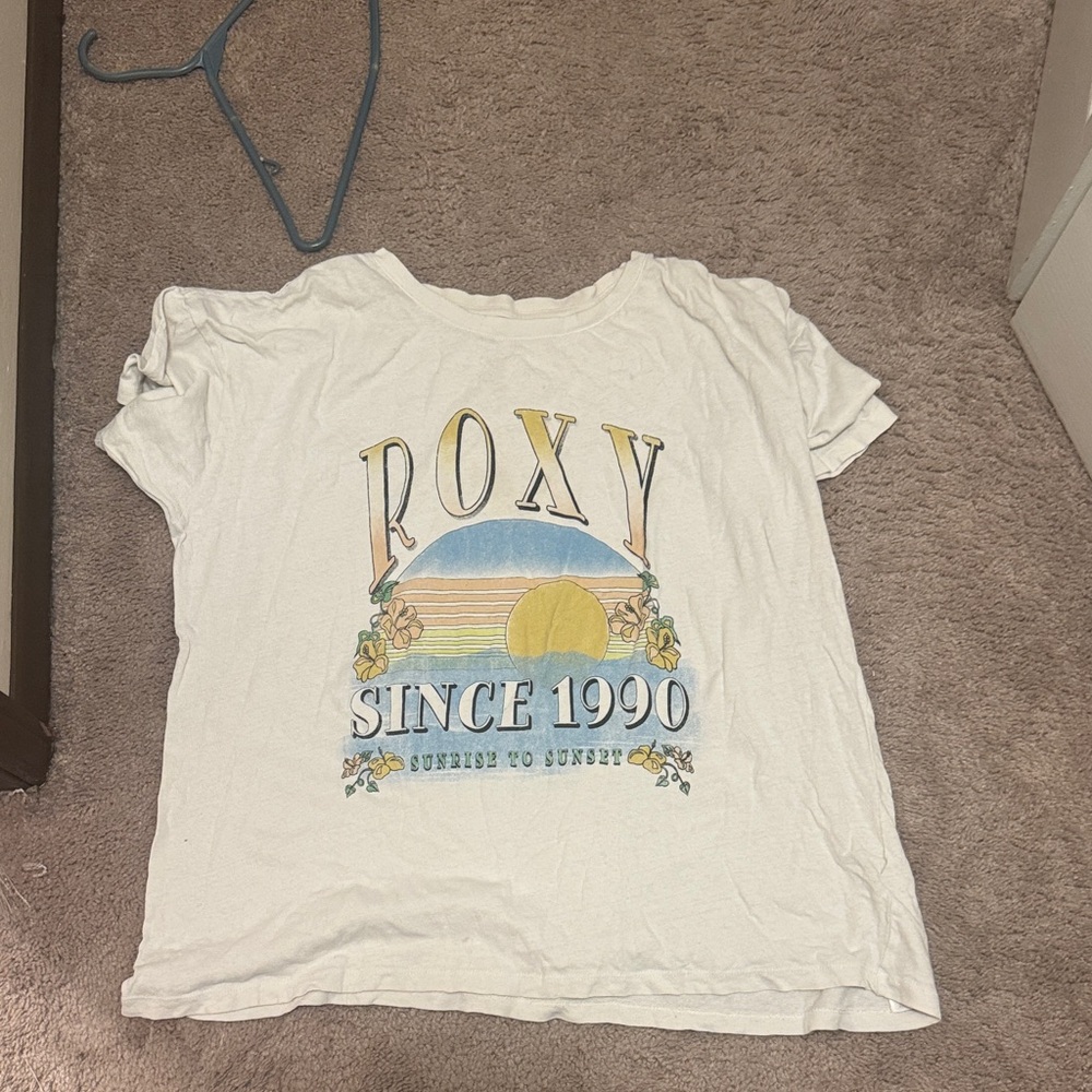 Roxy White Tee with Yellow and Blue Graphic